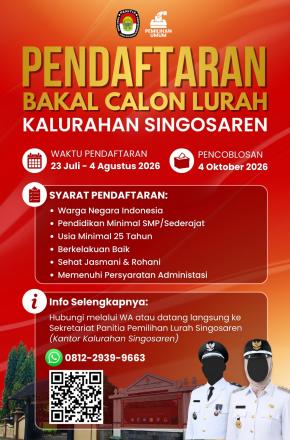 Pendaftararan Bakal Calon Lurah Singosaren 2026